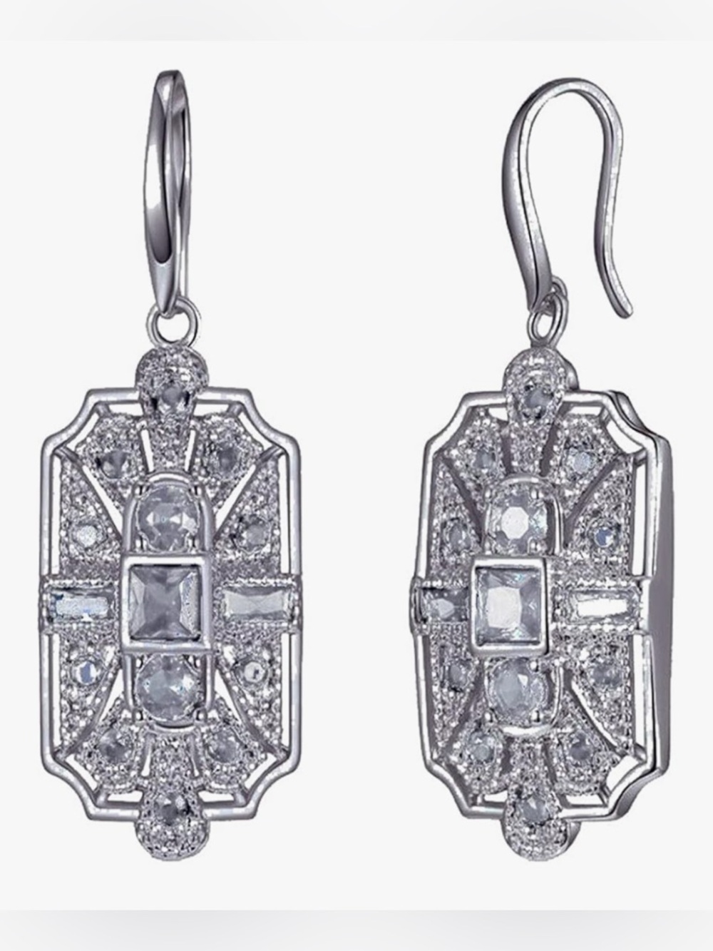 Nordstrom Art Deco Silver White Topaz Square Drop earrings
